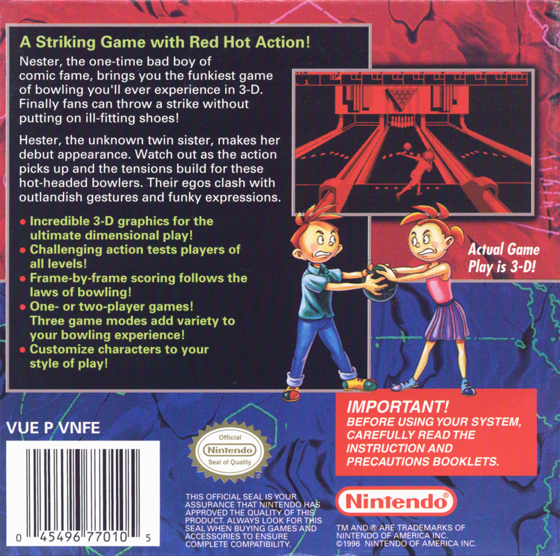 Nester's Funky Bowling box art for Virtual Boy